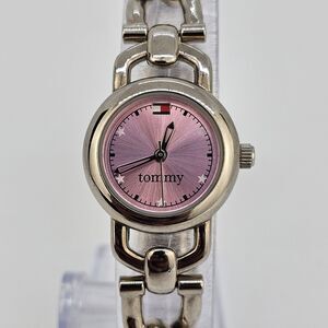 Tommy Hilfiger Women's Watch 22MM Pink Dial Chain Bracelet Band 7" New Battery
